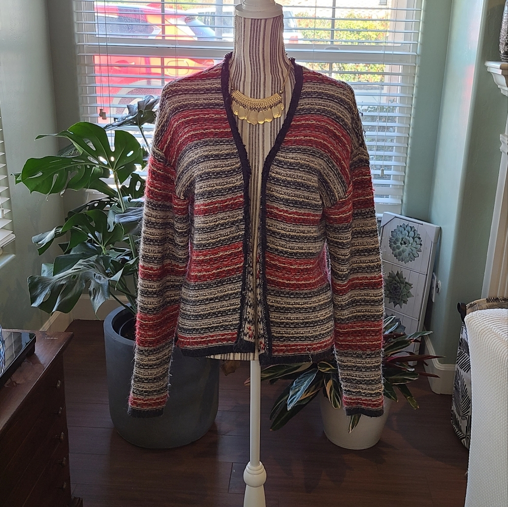 H&M Open Front Striped Hobo Sweater in Red
